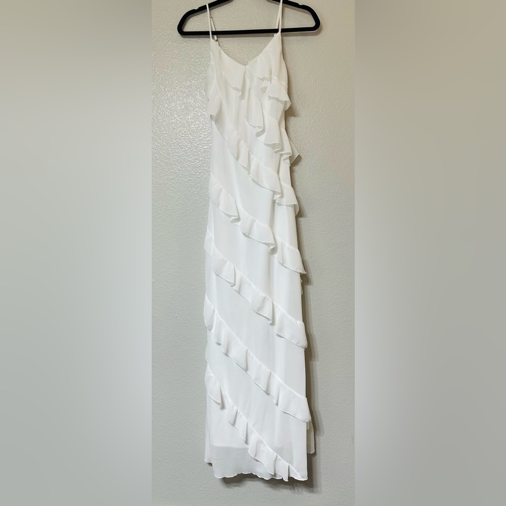 Sz M American Threads White Ruffle Maxi Dress